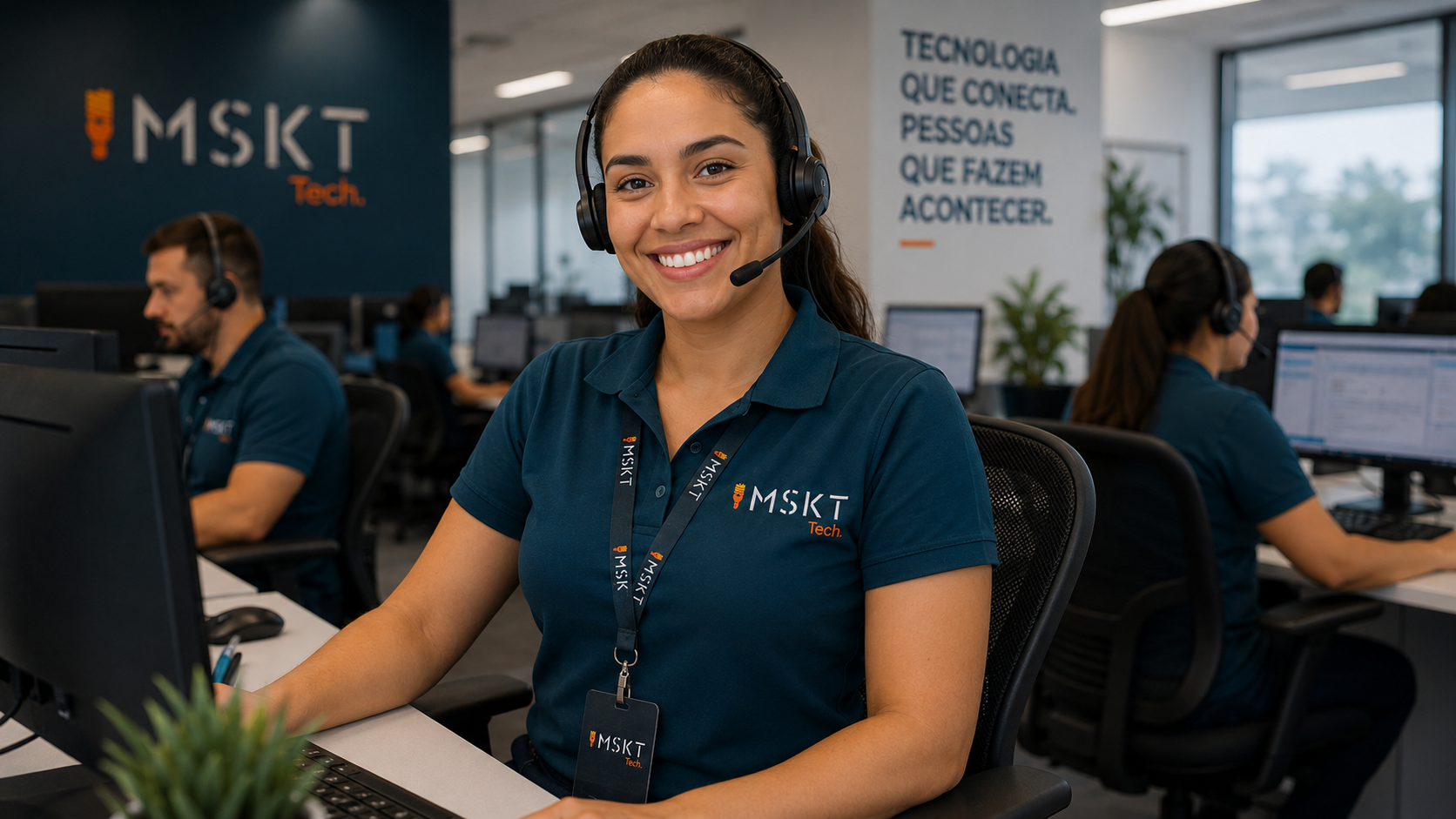 Recepcionista MSKT em portaria corporativa
